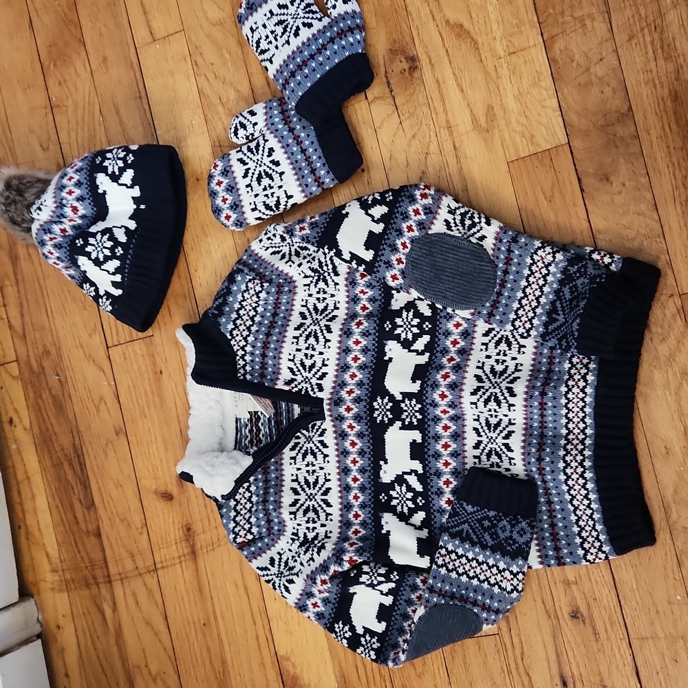 3 piece set. Sweater, hat and mittens. 5t